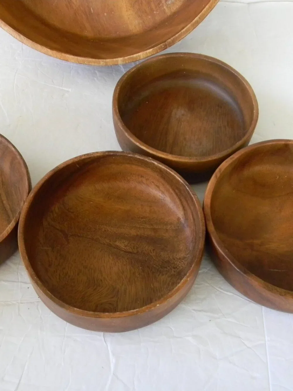 Vintage Carabao Philippines Wood SERVING LARGE BOWL & 4 SALAD BOWLS